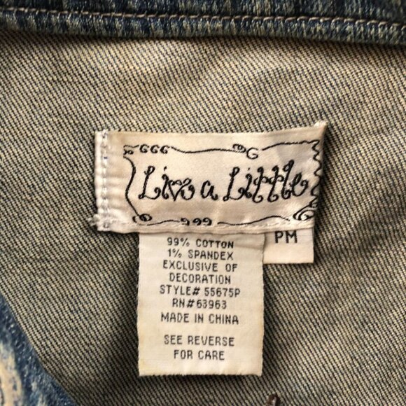Live A Little Women's Jean Jacket Medium Petite Embroidered Floral Boho Y2K - Picture 4 of 14